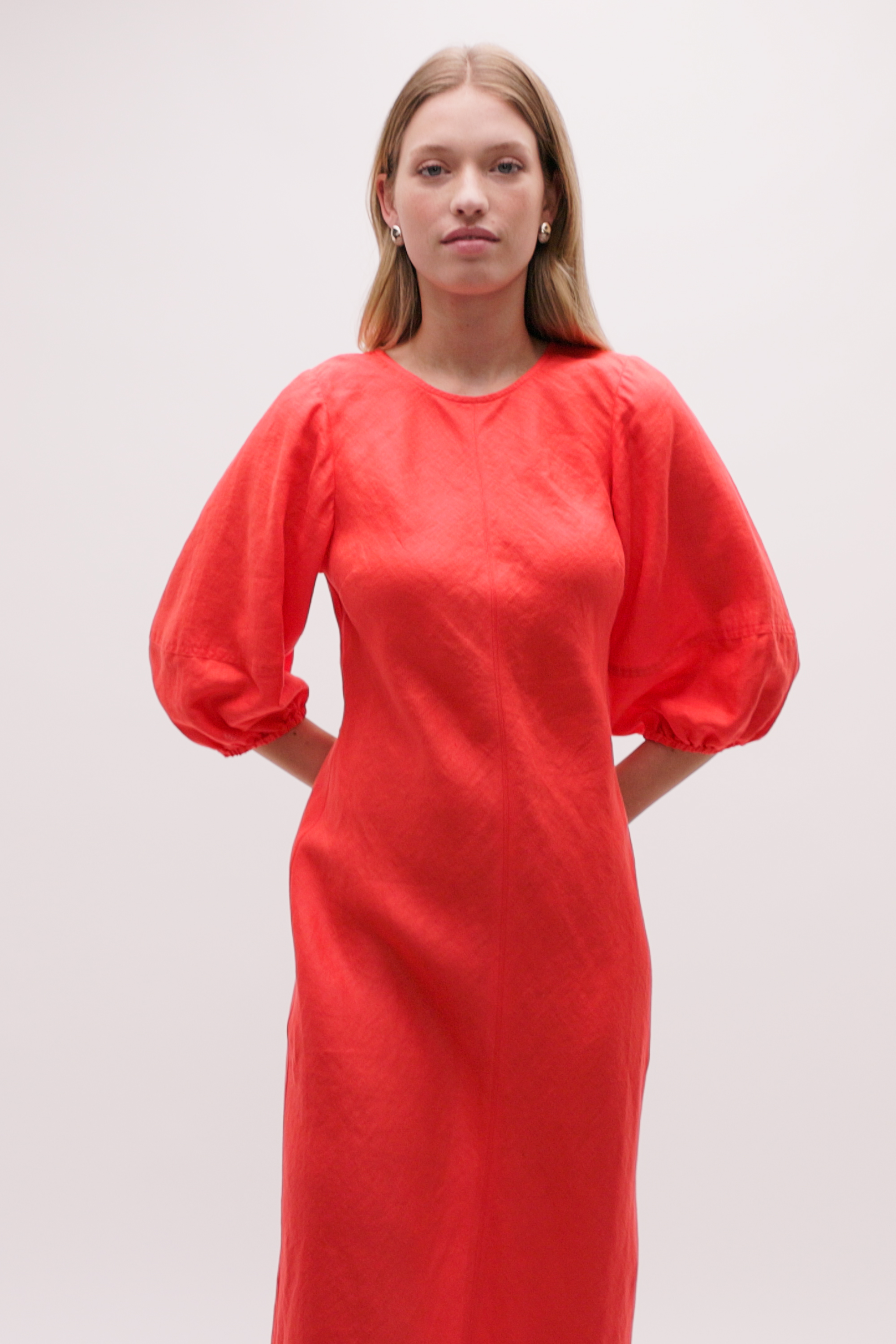 Linen Balloon Sleeve Slip Maxi Dress | Strawberry Red | Seed Heritage